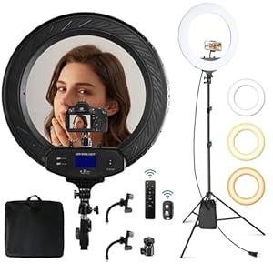 Aureday 22" Big Ring Light with 72" Tripod Stand and Phone Holder, Large LED Ringlight for Photography/ Barber/ Makeup/ Tattooing, Ring Studio Light for Smartphones & Lightweight Cameras