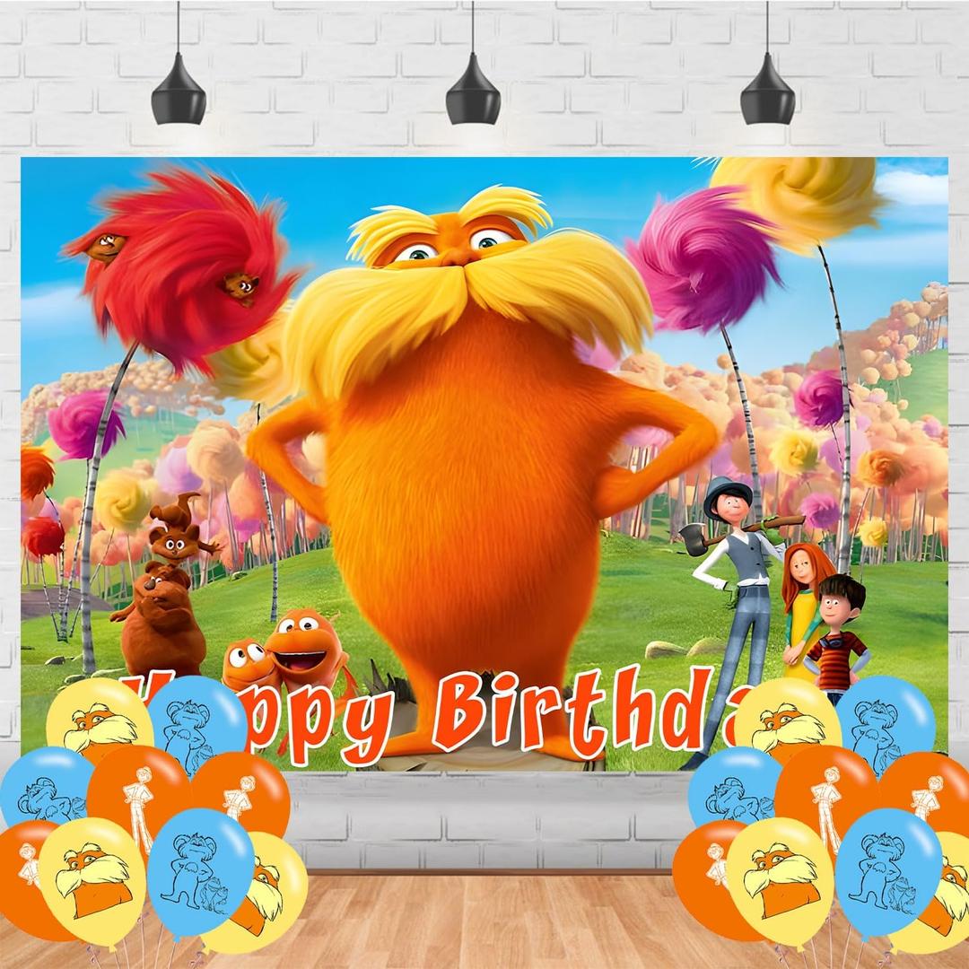 Cartoon Loraxs Birthday Party Supplies Backdrop 5x3 Funny Family Cartoon Happy Birthday Background Photography Party Decorations Banner Photo Booth Props