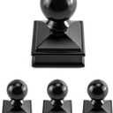 QWORK Fence Post Cap, 4 Pack 2" x 2" Decorative Piling Metal Caps with Top Ball, Black