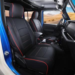 Jeep Gladiator Seat Covers - Premium Quality Faux Leather, Waterproof, Scratch-Resistant, Custom Fit for Jeep Gladiator 2026, 2025, 2024, 2023, 2022, 2021, 2020 (Black+Red Line)