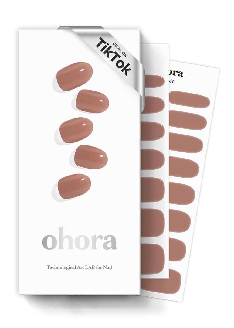 ohora Semi Cured Gel Nail Strips (N Bare Brick) - Works with Any UV/LED Lamps, Salon-Quality, Long Lasting, Easy to Apply & Remove - Includes 2 Prep Pads, Nail File & Wooden Stick
