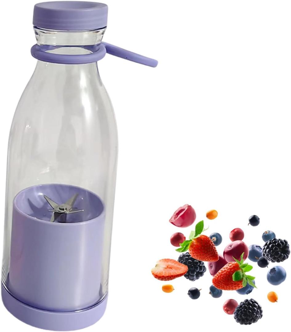 Appreciarel Blender, Portable Blender, Portable Cordless Juicer Fruit Juicers for Smoothies Bottle, For Shakes and Smoothies with 15 OZ Bpa Free Travel Cup and Lid (Purple)