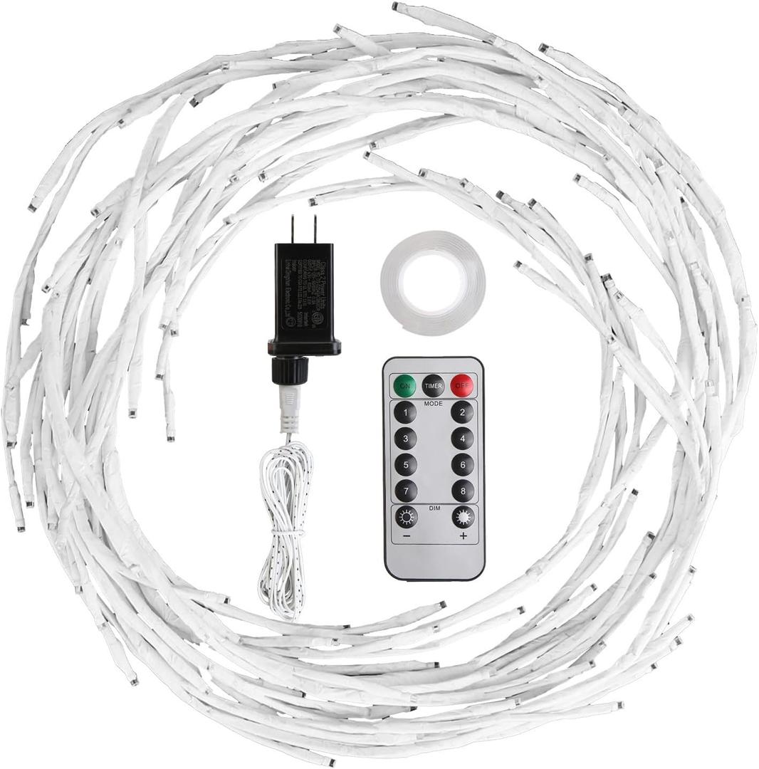 Lighted Birch Garland 7.87FT Lighted Twig Vine Lights 144LED Birch Garland with Lights String Light with Timer 8 Modes IP45 Waterproof for Christmas F