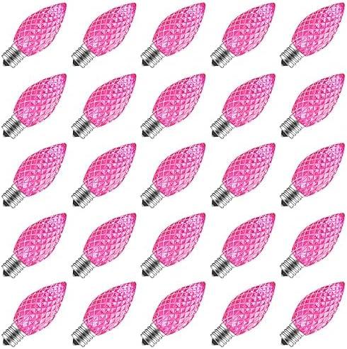 C7 Pink Christmas LED Replacement Light Bulb, C7 Shatterproof Replacement Bulbs for Outdoor Indoor String Lights, E12 Candelabra Base Pink Christmas Bulb for Xmas Holiday House Lighting Decoration