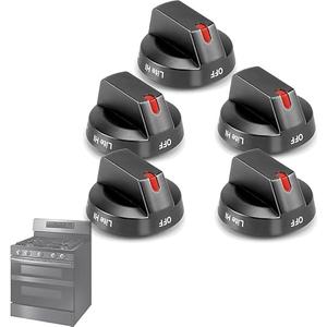 Upgraded DG64-00473B Stove Knobs Replacements for Samsung, Gas Oven Stove Knobs for NX58M6850SG NX58H5600SS, etc, Metal Core & Black Stainless Steel Burner Control Dial Knobs,5 Pack(Not Universal)