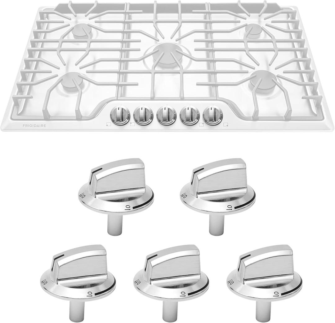Upgraded 5304525746 Gas Cooktop Burner Knobs Compatible with Fridgidaire Gas Stove Knobs FFGC3026SSB FFGC3026SSC FFGC3026SSE FFGC3626SS FFGC3626SWC Replacement Part for 5304504839 5304525746(5 Packs)
