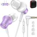 Noise Canceling Wired Earbuds for Chromebook Laptop PC, Ear Buds Wired with 3.5mm Plug in Audio Jack Mic/Mute HiFi Stereo Wire Headphone Corded Earphones for Kindle Fire Switch School, Purple