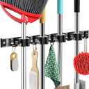 Mop and Broom Holder Wall Mount Metal Heavy Duty Utility Hooks Broom Organizer Garage Storage Systems Tool Racks for Home Laundry Garden Kitchen Organization (Black, 1 Pack 4R5H)