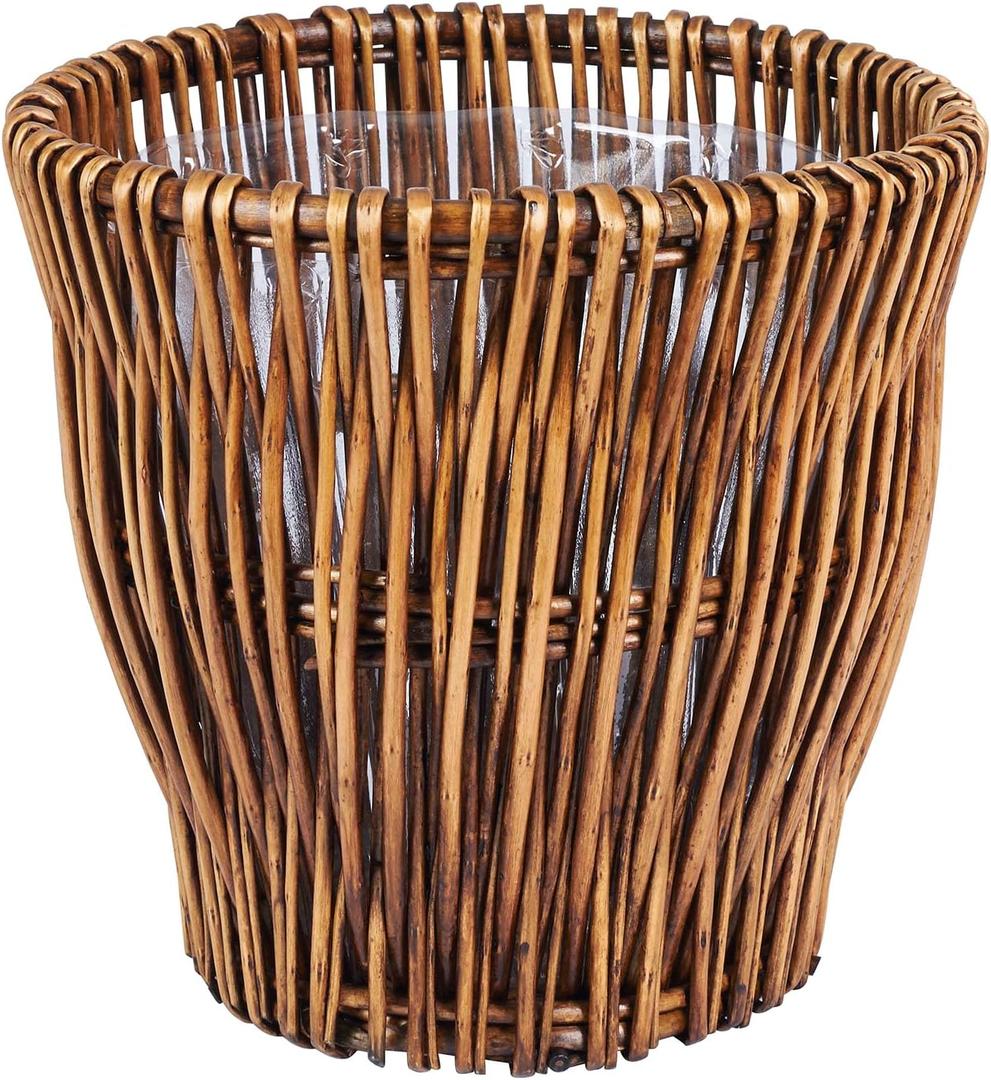 Household Essentials Small Reed Willow Waste Basket, Handwoven Basket with Removable Liner, Attractive Alternative to Plastic or Metal Cans, Brown (Stained)