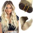 Sew in Hair Extensions Real Human Hair, 20 Inch 100G Weft Hair Extensions Human Hair Ombre Ash Brown to Blonde Hand Tied Weft Hair Extensions Real Human Hair Sew in Bundles for Women