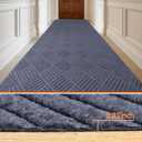 Indoor Outdoor Runner Rug 2 x 6 ft, Gray Non Slip Rubber Backed Floor Runner, Low Profile Area Carpet for Hallway, Kitchen, Entryway, Balcony, Garage, Stairs & Laundry, Geometric