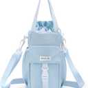 Water Bottle Holder with Strap Phone Pocket 32oz 40oz 64oz Tumbler Water Bottle Carrier Sling Bag Crossbody (Light Blue)