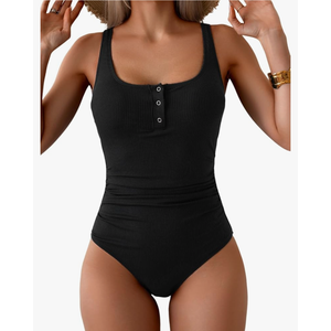 B2prity One Piece Swimsuit for Women Tummy Control Ruched Slimming Bathing Suit Button Full Coverage Swimwear, Size Small