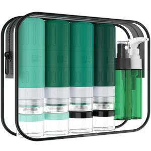 GLAMFIELDS Travel Bottles for Toiletries,TSA Approved 3.3oz Size LeakProof Silicone Toiletry Containers for Shampoo, Conditioner,Easy to SqueezePortable Travel Essentials for Lotion(18 Pack) Green