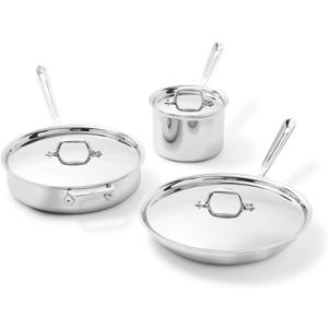 All-Clad D3 Stainless Steel Cookware Set, 6-Piece, Made in the USA | The Original Bonded Professional Cookware ,Pots & Pans Set, Induction Compatible, Oven Safe up to 600F, 6 Pc Set Includes 4 Qt Saute Pan