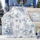 yuboo Blue White Christmas Floral Throw Blanket, Chinoiserie Flower Gifts for Women Kids Girls, Soft Flannel Hummingbird Blanket for French Country Christmas Coastal Victorian Decor, 50 x 60In