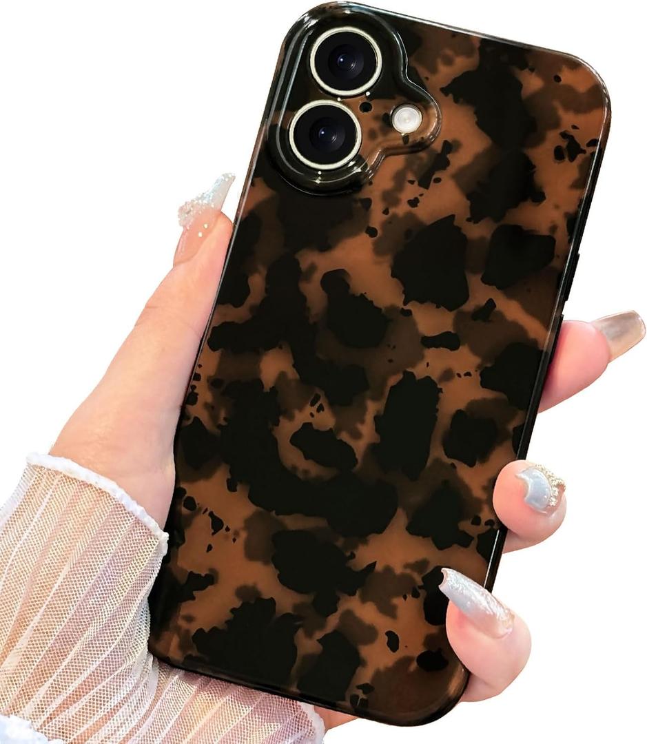 Anuck for iPhone 17 Case Tortoise Shell Phone Case, Cute Chic Amber Leopard Cheetah Print Aesthetic Design Full Camera Protection, Soft TPU Slim Shockproof Cover 6.3" for Women Girls Men-Tortoise
