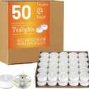 Unscented Clear Cup Smokeless Tea Lights - 50 Pack White Palm Tealight Candles - 4+ Hour Burn Time - Clean-Burning Votive Tealights Candles for Home, Shabbat & Anniversaries (50 Pack)