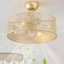 20" Boho Ceiling Fans with Lights, Gold Fandelier Ceiling Fan with Light Remote Control with Caged 6 Speeds for Bedroom, Nursery, Living Room (Gold Metal Engraving)