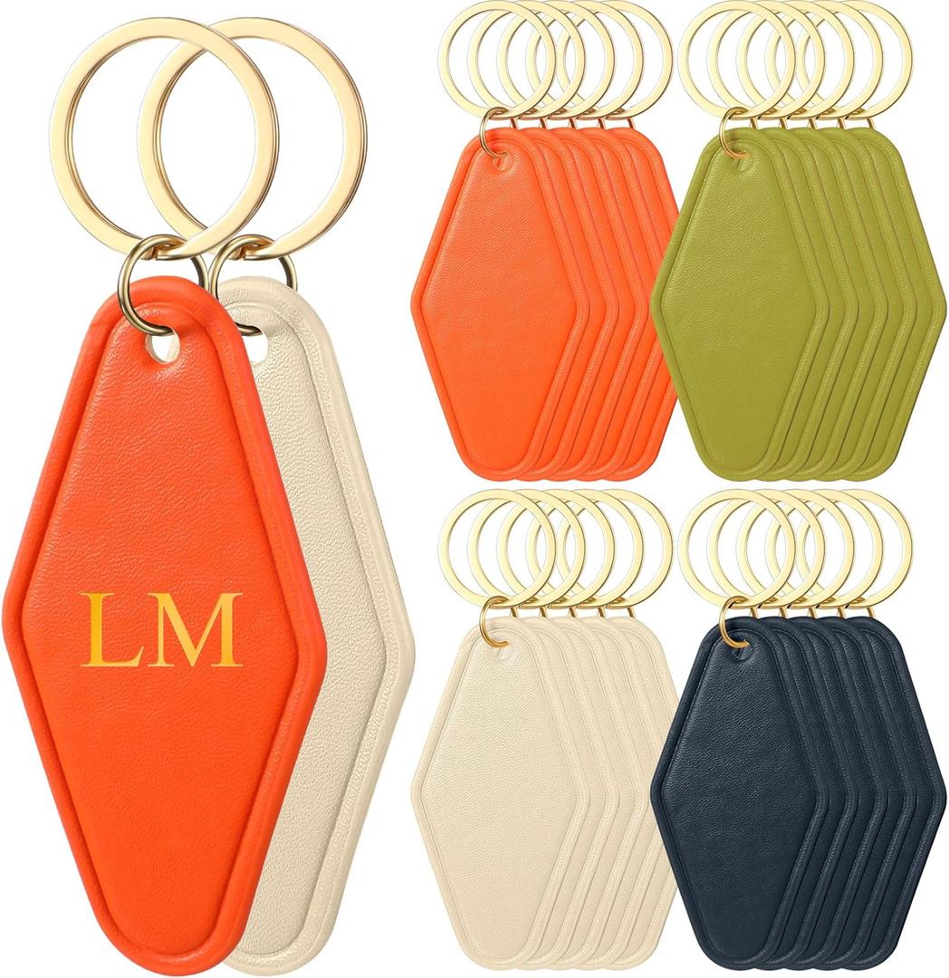 RattanView 20 Pcs Motel Leather Keychain, Motel Hotel Sublimation Blank Keychains, Personal Vintage Office Supplies for DIY and Blank Luggage Tag
