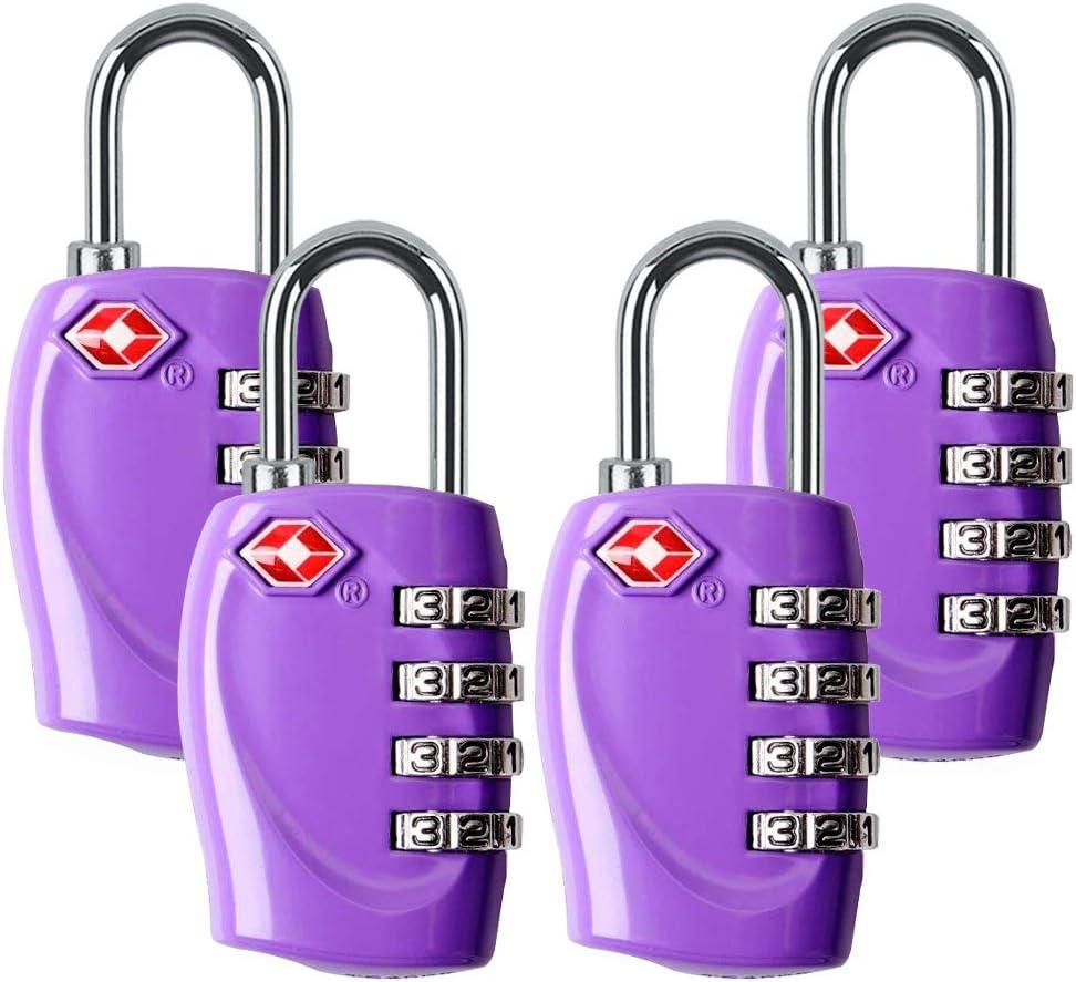 4 Dial Digit TSA Approved Travel Luggage Locks Combination for Suitcases (Purple-4 Pack)