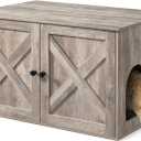 Feandrea Cat Litter Box Enclosure, Litter Box Furniture Hidden with Removable Divider, Indoor Cat House, End Table, 31.5 x 20.9 x 19.7 Inches, Greige UPCL002G01