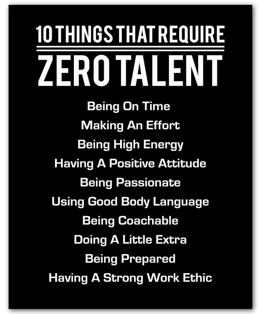 10 Things That Require Zero Talent - Motivational Wall Art Print | Inspirational Quote Decor for Home, Office, or Gym | Leadership and Encouragement Gift (Unframed, 8 x 10 inches) (14L" x 11W")