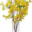 Elements Artificial Forsythia Arrangement in Clear Glass Vase, Realistic Look and Feel