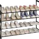 Calmootey 4-Tier Shoe Rack, Tall Large Capacity 20 Pairs Shoes Storage Organizer, Stackable Wide Shoe Shelf for Entryway, Hallway, Black
