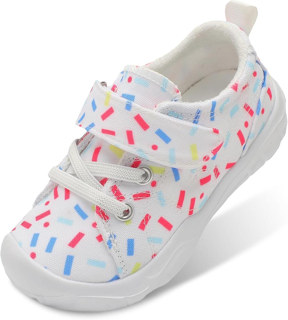 BARERUN Kids Canvas Shoes Running Shoes for Girls Boys Wide Toe Box Barefoot Toddler Sneakers Girls Boys School Shoes Non-Slip Toddler Tennis Shoes (White)