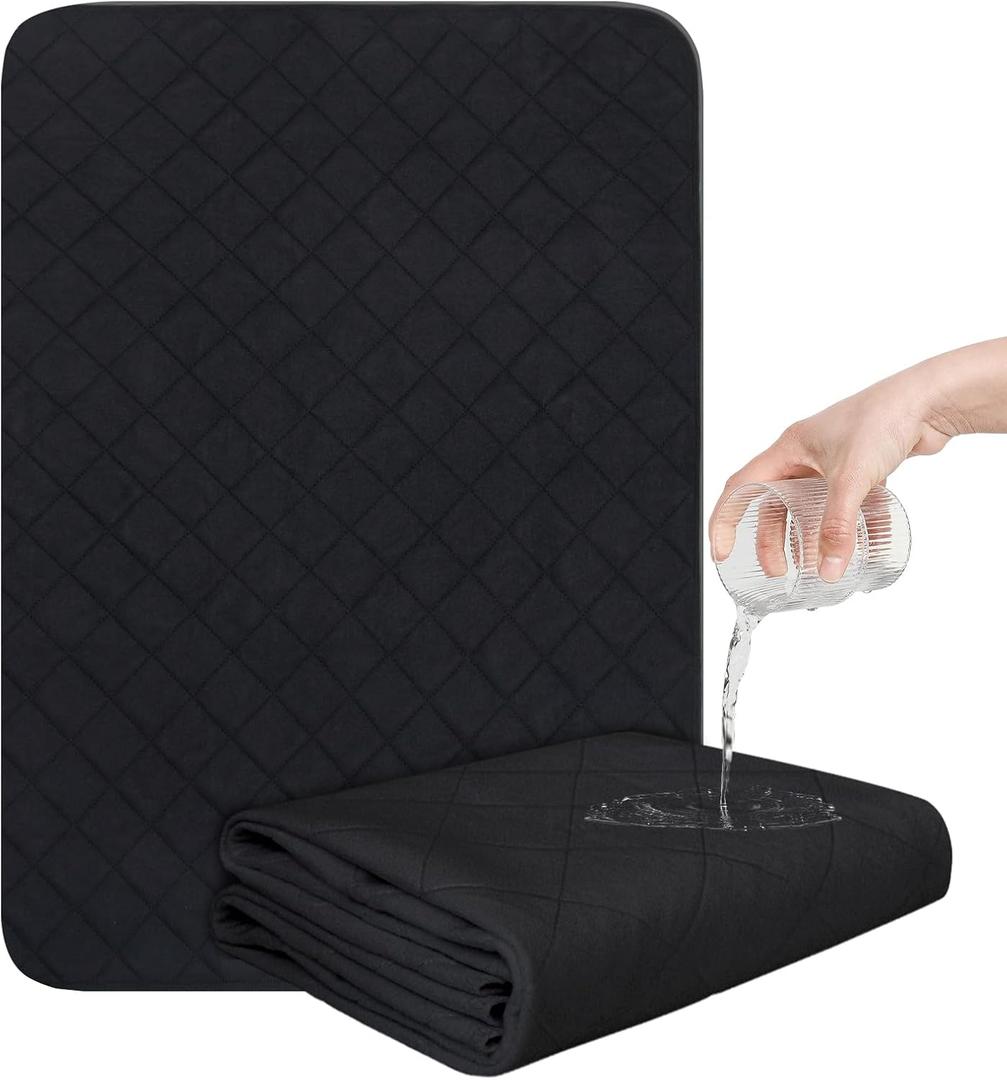 Washable Incontinence Bed Pads, Reusable Underpads for Kids, Adults, Elderly, Hospitals & Pets, Waterproof Bed Protector Pad for Bed, Sofa, Floor, Super Absorbent Bed Pad 34" x 52"- Black