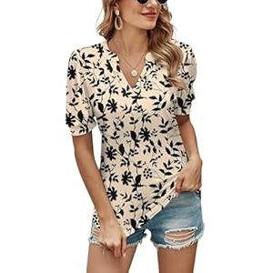 Romanstii Women Casual V-Neck T-Shirts Loose Puff Short Sleeve Tops Tunic Blouses  L