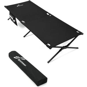Sportneer Camping Cot: 78.3"x28.7"x14.6" Comfort Cot Bed for Camping Traveling Guest Bed, Sleeping Cots for Adults with Side Pockets & Storage Bag - Ease of Assembly, Support 330 Lbs (Black)