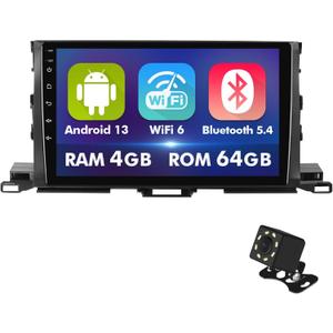 10.1 Inch IPS Touchscreen Android 13 Car Stereo for Toyota Highlander 2014-2019 with Wireless CarPlay & Android Auto 4+64GB Car Radio, Support GPS, WiFi 6, Bluetooth,5.4, FM, Backup Camera, SWC, USB