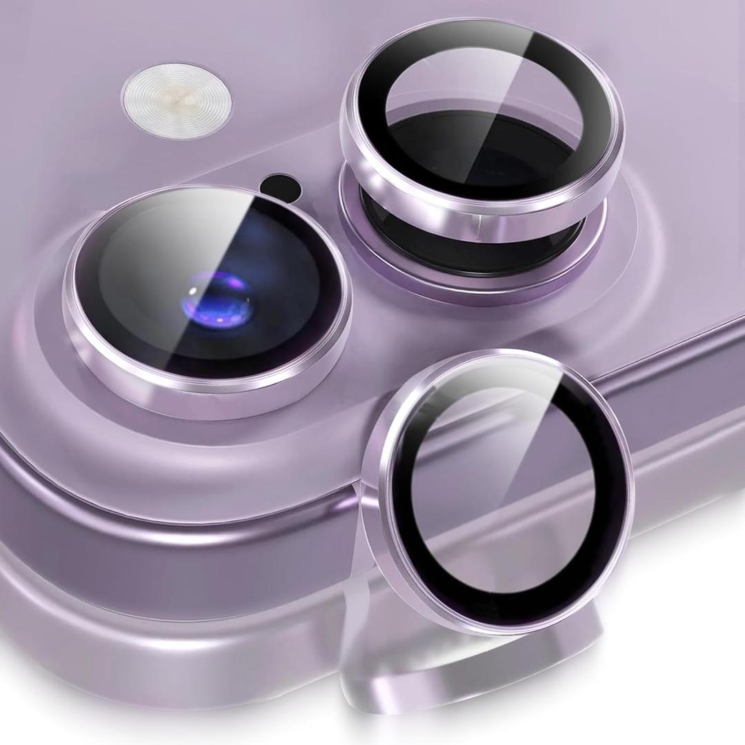 2 Pack Camera Lens Protector for iPhone 17 2025,9H Tempered Glass Scratch Resistant Metal Ring Camera Cover,Case Friendly Individual Camera Screen Protector iPhone 17 Accessories,Light purple