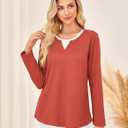 GRACE KARIN Women 2025 Fall Long Sleeve Shirts,Casual Crew Neck Colorblock Tunics,Waffle Knit Fashion Basic Tops (X-Large, Orange)