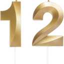 Number 12/21 Candle, Gold 3D Numeral Candles for 12/21st Birthday Cake Topper - Wedding Anniversary Party Decoration Supplies