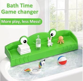 LmliveSKT Mom-Designed 35" Bathtub Splash Guard Baby Bath Organizer with Toy Storage & Leakproof Barrier (10 Suction Cups, Toy Tray) (Green)