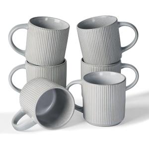 famiware Coffee Mug Set for 6, Star 12 oz Catering Mugs Cup Set with Handle for Coffee, Tea, Cocoa, Milk - Ceramic Stoneware Drinkware Set, Matte Grey