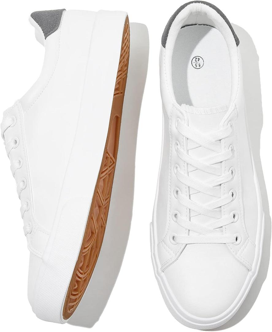 FRACORA Mens White Tennis Shoes Low Top Fashion Sneakers PU Leather Casual Shoe for Men (White) 45