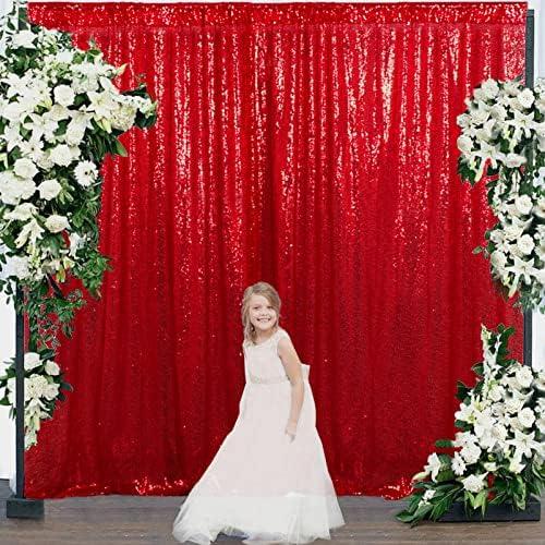 Partisout Sequin Curtain Backdrop 8ftx8ft Sequin Backdrop Sequence Backdrop Party Glitter Backdrop Sparkle Backdrop Wedding Photo Backdrop and Shimmer Backdrop (8ftx8ft, Red)