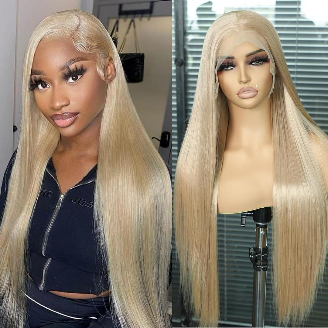 SAPPHIREWIGS 136 Ash Blonde Long Straight Wig Synthetic Lace Front Wigs for Women Synthetic Lace Wigs Heat Resistant Silky Straight Wig Daily Party Use 26inch