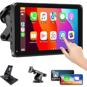 7 Inch Portable Touch Screen Car Stereo with Wireless Carplay & Android Auto,Mirror Link,Bluetooth,AUX,FM,Siri,Voice Control for All Vehicles Q7