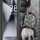 Goodon for Galaxy S25 Ultra Case, Wireless Charging Compatible, Shockproof Translucent Matte Cover - Cute Floral Design Phone Case for Women Girls - Elephant Flowers