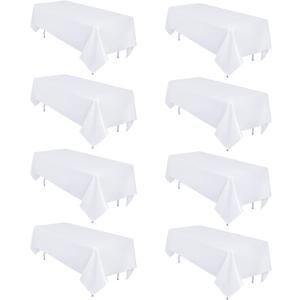 8 Pack White Table Cloth 60 x 126 Inch Rectangular Tablecloths for 8 Foot Rectangle Tables, Wrinkle Resistant White Tablecloth Washable Polyester Fabric Table Covers for Buffet Wedding Party Banquet