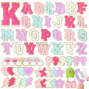 Chenille Letter Patches Self-Adhesive for Backpacks: Funcolor 82PCS Stick on Varsity Letter Patches - Cute Star Lightning Heart Rainbow Chenille Patch Stickers for Clothing Hats Bags