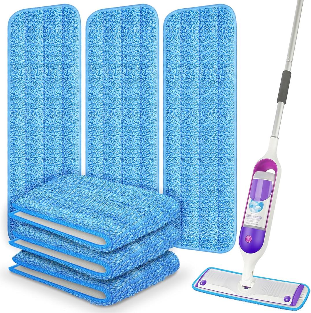 6 Pack Reusable Mop Pads Compatible with Swiffer PowerMop, Wood Floor Pads Microfiber Mop Replacement Refills Machine Washable for All Floor Surfaces (Blue)