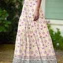 Lepunuo Womens Casual Boho High Waisted Flowy Maxi Skirts Trendy Floral Cute Long Skirts with Pockets , Floral Purple 