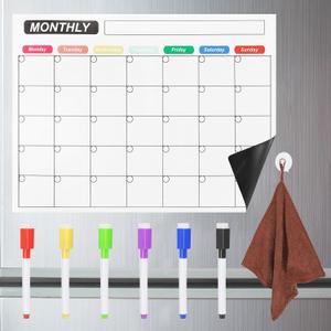 PATIKIL Magnetic Calendar for Fridge, 16"x12" Calendar Planning Board Weekly Monthly Planner with Highlight Markers & Suction Cup & Towel for Fridge Menu to-Do List, White