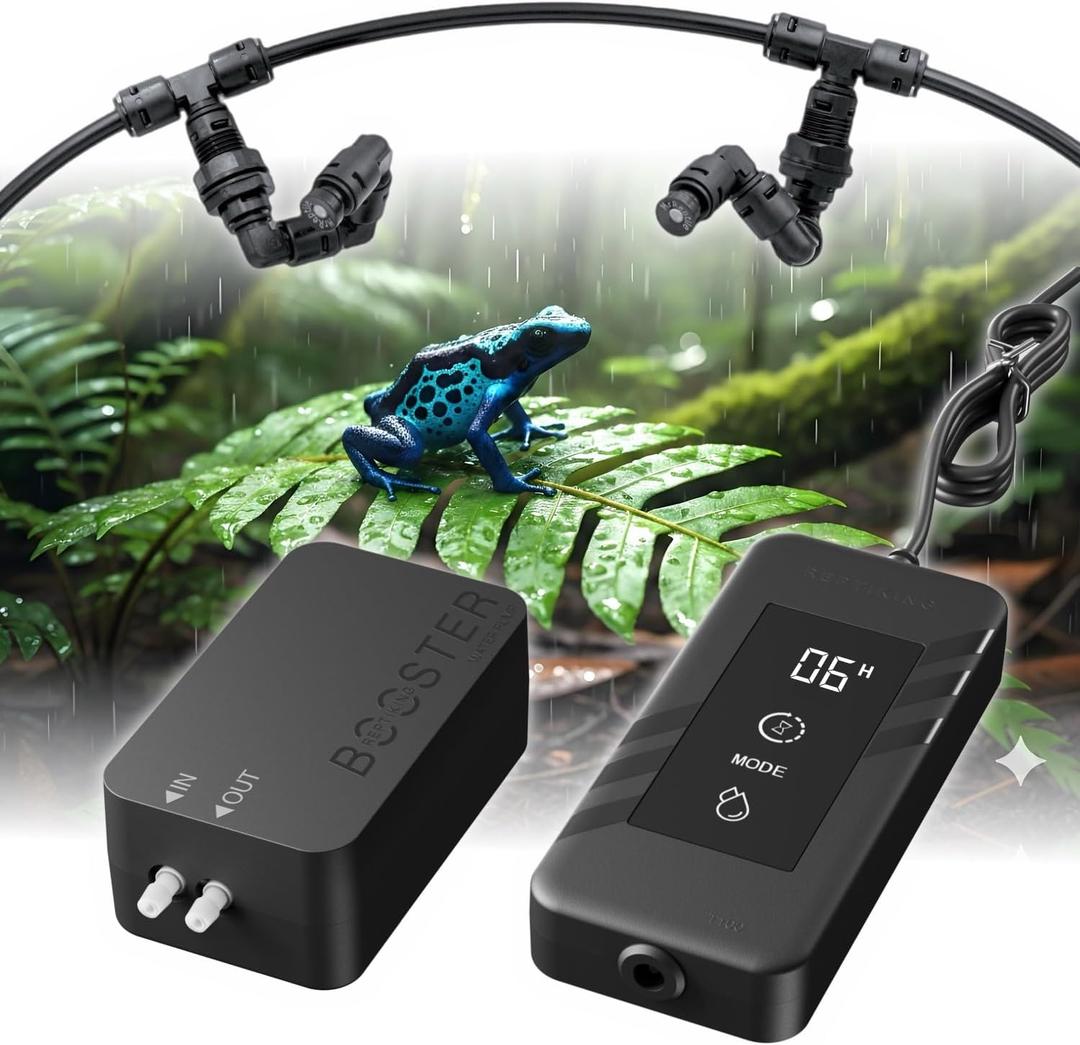 Automatic Reptile Misting & Humidifying System, Auto Rain Sprayer, 2 Nozzles, Auto Reptiles Mister for Terrariums, Chameleon Cages, Plants, Paludariums, Frog Snake Enclosures